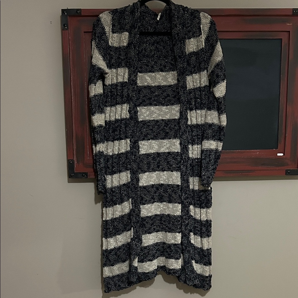 Free People Charcoal and Cream Long Cardigan